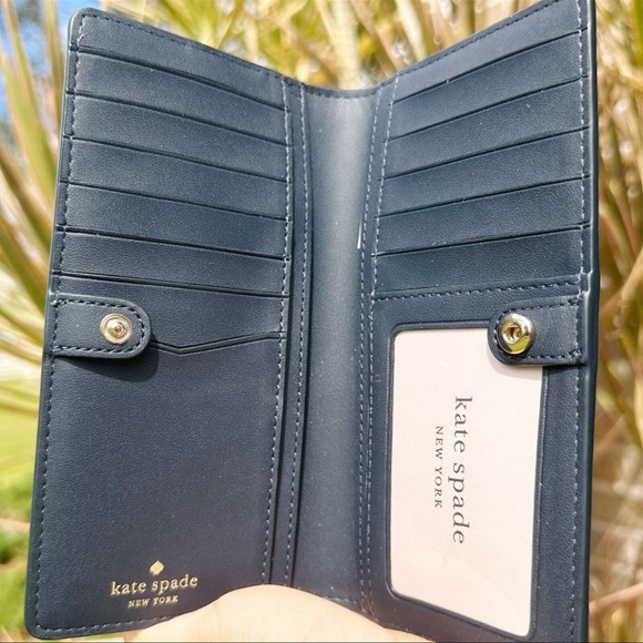 Kate Spade Staci Orchard Toss Print Large Slim Bifold Wallet Blazer Blue - Picture 4 of 4